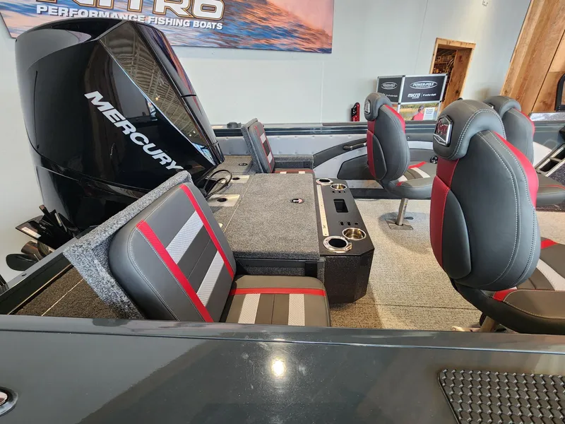 Slide: The Image of 2024 Ranger VX1888 WT boat interior with Mercury engine, featuring stylish seating and fishing amenities. - 5