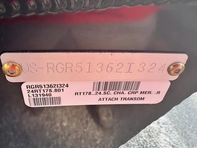 Slide: The Image of 2024 Ranger RT178 boat identification plate with serial numbers and model details. - 4