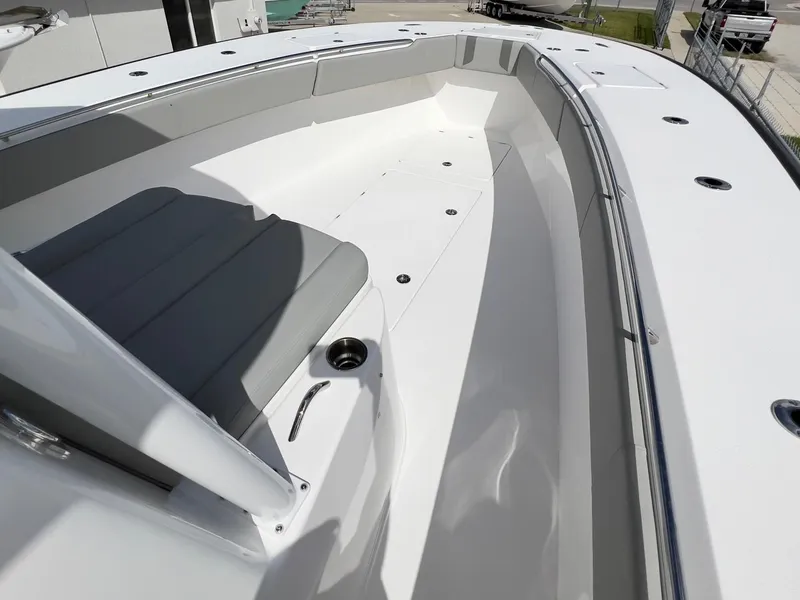 Slide: The Image of 2025 Cape Horn 39 T boat interior with sleek seating and modern design. - 10