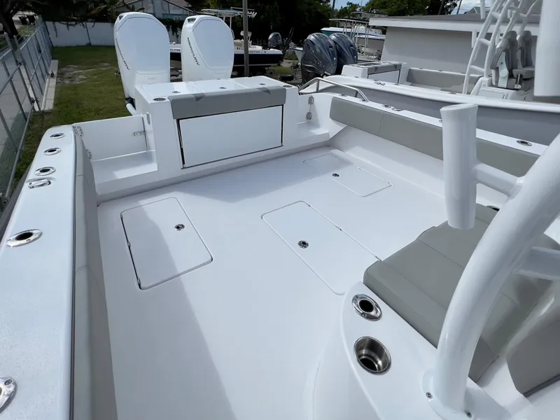 Slide: The Image of 2025 Cape Horn 39 T boat deck with seating and storage compartments. - 26