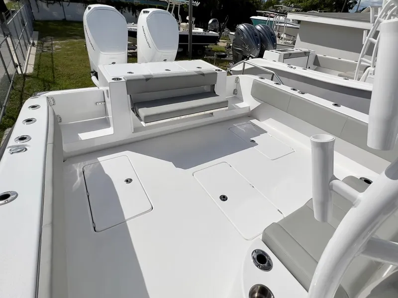 Slide: The Image of 2025 Cape Horn 39 T boat interior, featuring spacious seating and storage areas. - 27