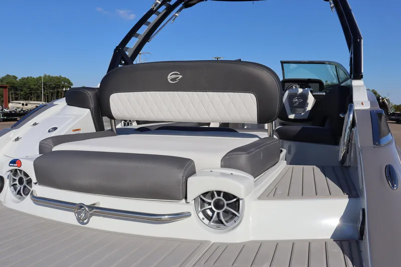 Slide: The Image of 2024 Crownline Eclipse E255 SURF boat interior with illuminated seating and sleek design. - 8