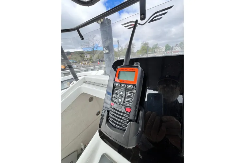 Slide: The Image of Handheld radio on Beneteau Flyer 8 SPACEdeck 2020 boat dashboard. - 20