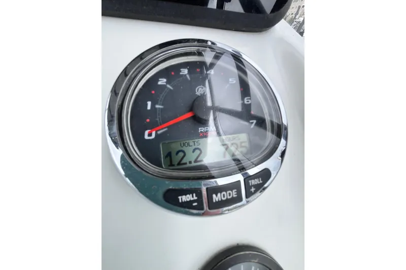 Slide: The Image of Instrument panel of 2020 Beneteau Flyer 8 SPACEdeck showing RPM and voltage readings. - 25