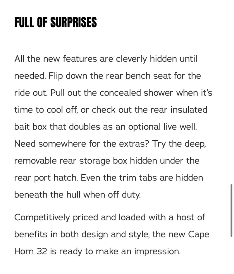 Slide: The Image of 2025 Cape Horn Yachts 32 XS features hidden amenities and innovative design. - 21