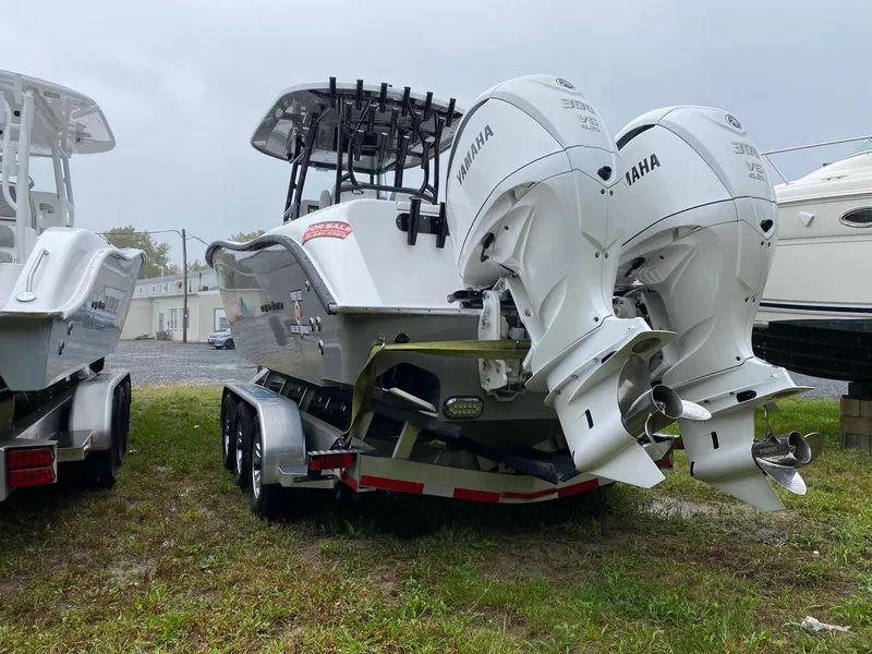 Slide: The Image of 2025 Cape Horn Yachts 32 XS with twin Yamaha engines on trailer. - 5