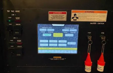 Slide: The Image of Control panel of a 2007 Sea Ray 36 Sedan Bridge boat with warning labels. - 13