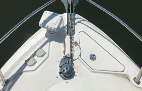 Slide: The Image of Bow of 2007 Sea Ray 36 Sedan Bridge with anchor chain and deck fittings. - 43