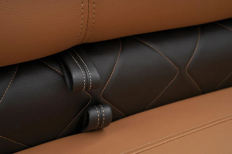 Slide: The Image of Close-up of 2024 Regency 250 LE3 leather seat stitching. - 35