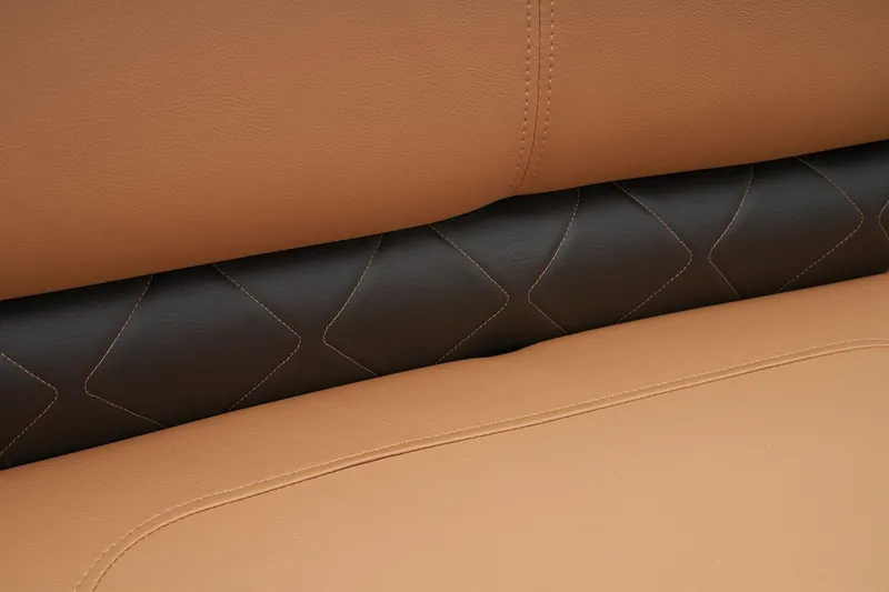 Slide: The Image of Close-up of 2024 Regency 250 LE3 tan and black leather seat upholstery. - 36