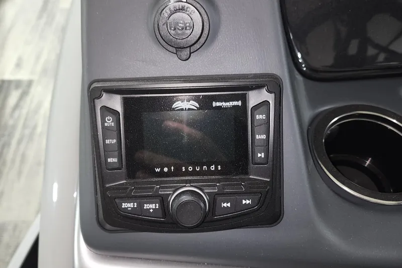 Slide: The Image of 2024 Ranger Reata 220C boat audio system with Wet Sounds display. - 12