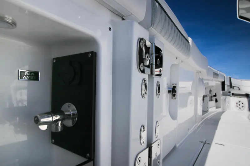 Slide: The Image of 2023 Blackfin 302 CC boat interior with sleek design and modern fittings. - 19