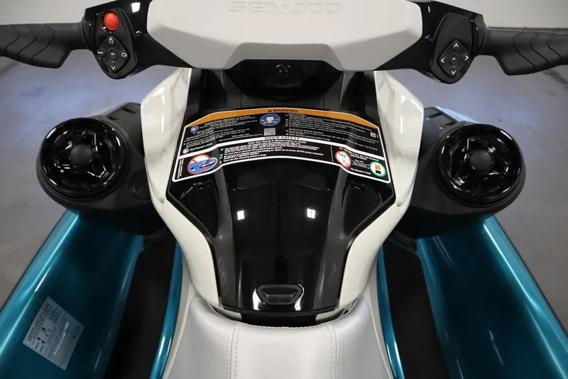 Slide: The Image of 2025 Sea-Doo GTI SE 130 handlebar controls with ergonomic grip and buttons. - 13