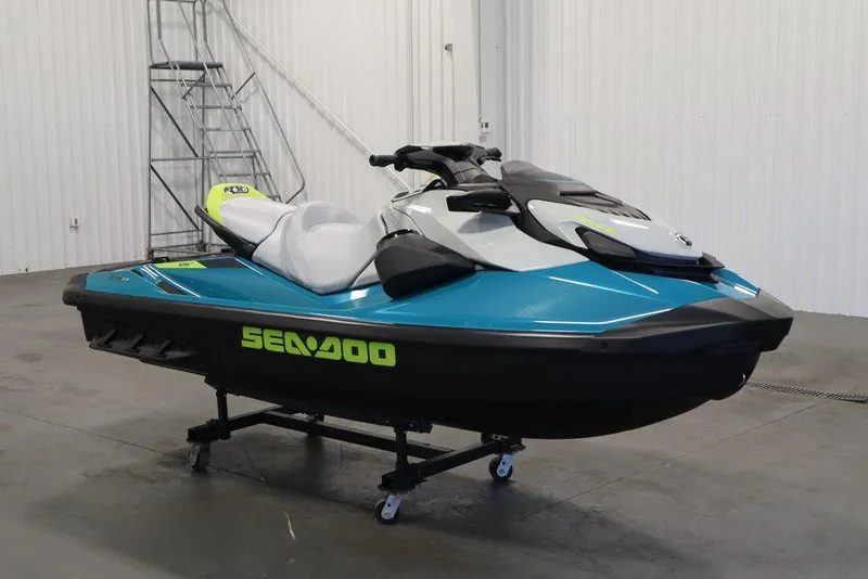 Slide: The Image of 2025 Sea-Doo GTI SE 130 jet ski in a garage, front view. - 3