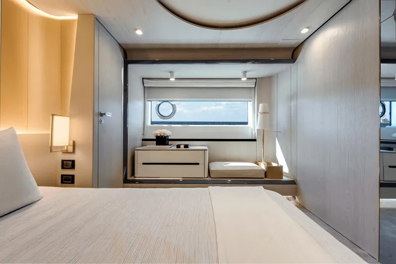 Slide: The Image of Luxurious bedroom interior of 2024 Azimut Fly 78 yacht with ocean view. - 24