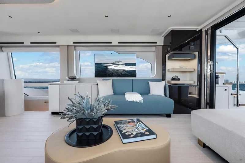 Slide: The Image of Luxurious interior of 2024 Azimut Fly 78 yacht with modern decor and ocean view. - 36