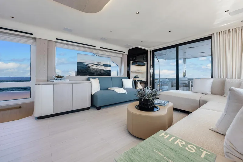 Slide: The Image of Luxurious interior of 2024 Azimut Fly 78 yacht with modern furnishings and ocean view. - 39