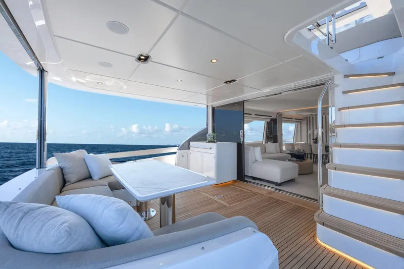 Slide: The Image of Luxury deck and interior of 2024 Azimut Fly 78 yacht with ocean view. - 48