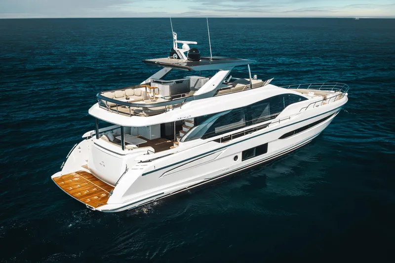 Slide: The Image of 2024 Azimut Fly 78 luxury yacht cruising on open water. - 8