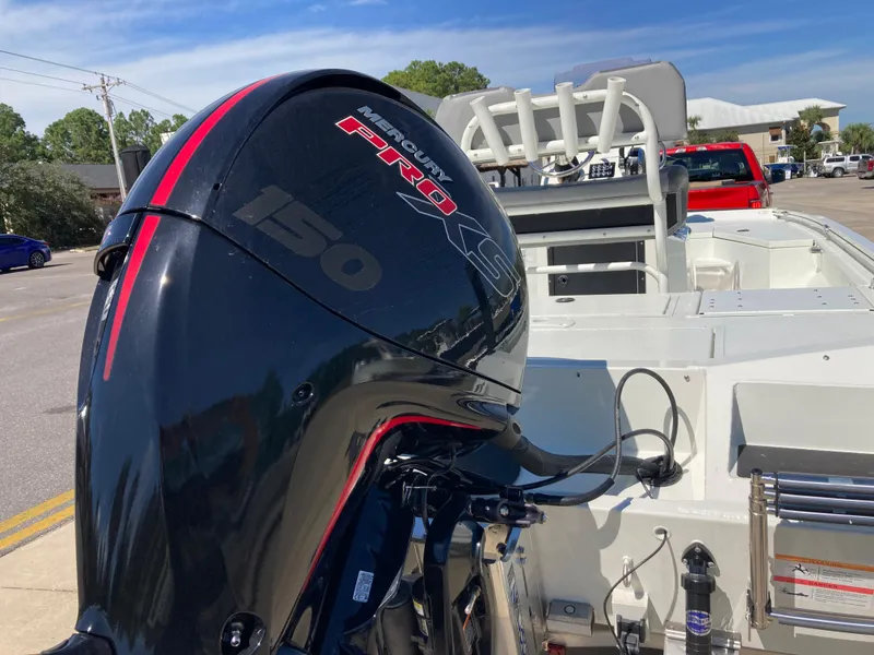 Slide: The Image of 2022 Lowe BAY 20 boat with Mercury 150 Pro XS outboard motor. - 2
