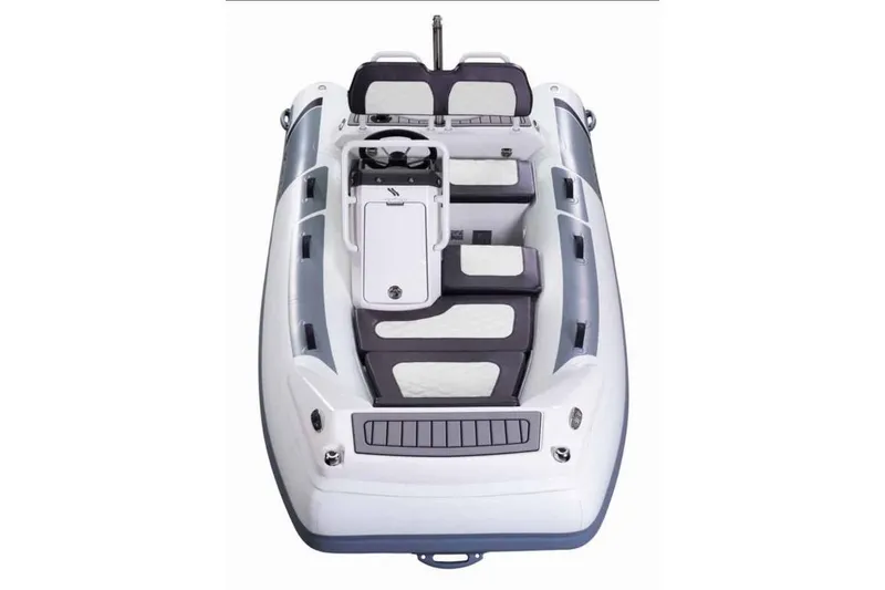 Slide: The Image of 2026 Highfield Sport 330 inflatable boat, top view, featuring sleek design and seating arrangement. - 10