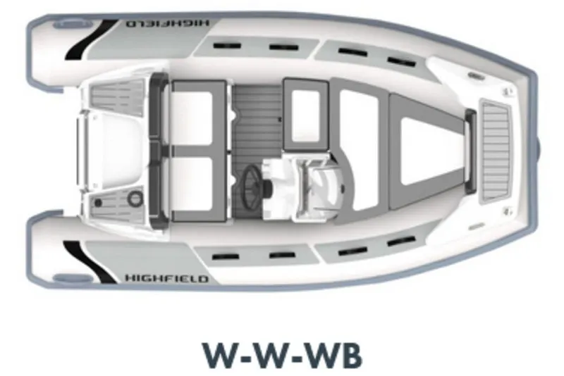 Slide: The Image of Top view of 2026 Highfield Sport 330 inflatable boat, labeled "W-W-WB". - 5