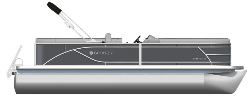 Slide: The Image of 2024 Godfrey SW 2286 SB TT pontoon boat, side view, gray and white design. - 1