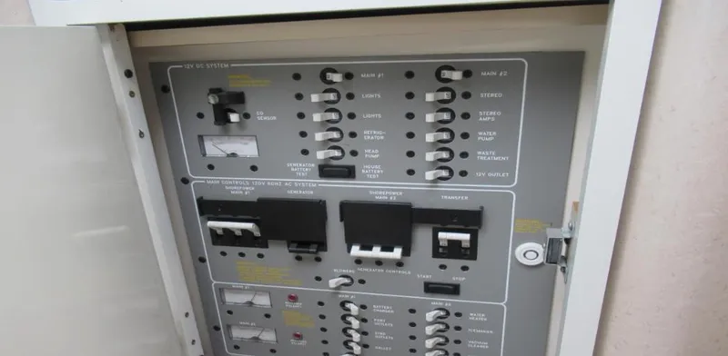 Slide: The Image of Control panel of a 2000 Formula 400 SS boat with various switches and indicators. - 12