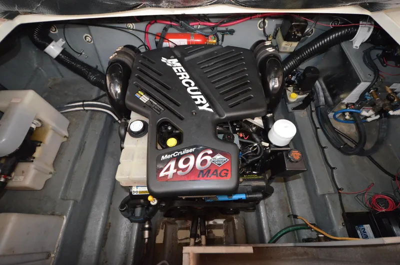 Slide: The Image of 2003 Sea Ray 280 DA engine compartment with MerCruiser 496 MAG engine. - 20