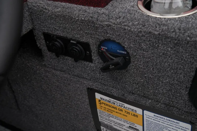 Slide: The Image of 2024 Ranger VS1682SC Angler boat control panel and capacity label. - 39