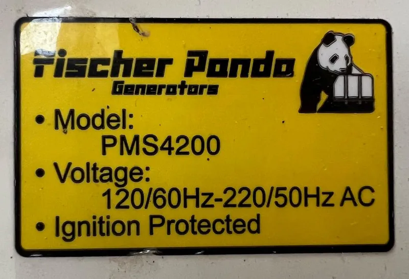 Slide: The Image of Fischer Panda Generators PMS4200 label on 2014 Marlow-Hunter e33, voltage 120/60Hz-220/ - 18
