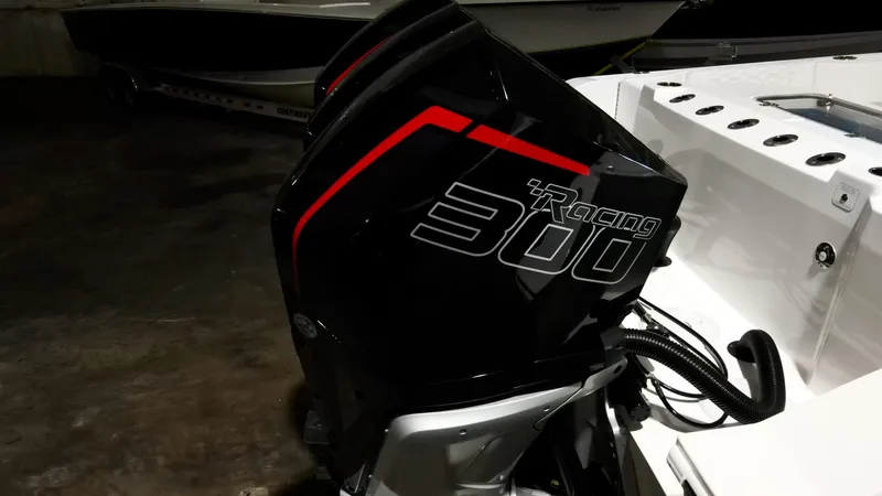 Slide: The Image of 2024 Fountain 32 NX boat with twin Racing 300 outboard engines. - 44