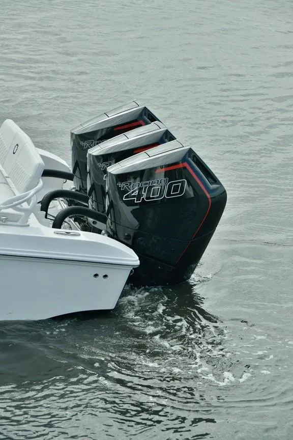 Slide: The Image of 2024 Fountain Bluewater 38 Tournament Edition with triple outboard engines. - 11