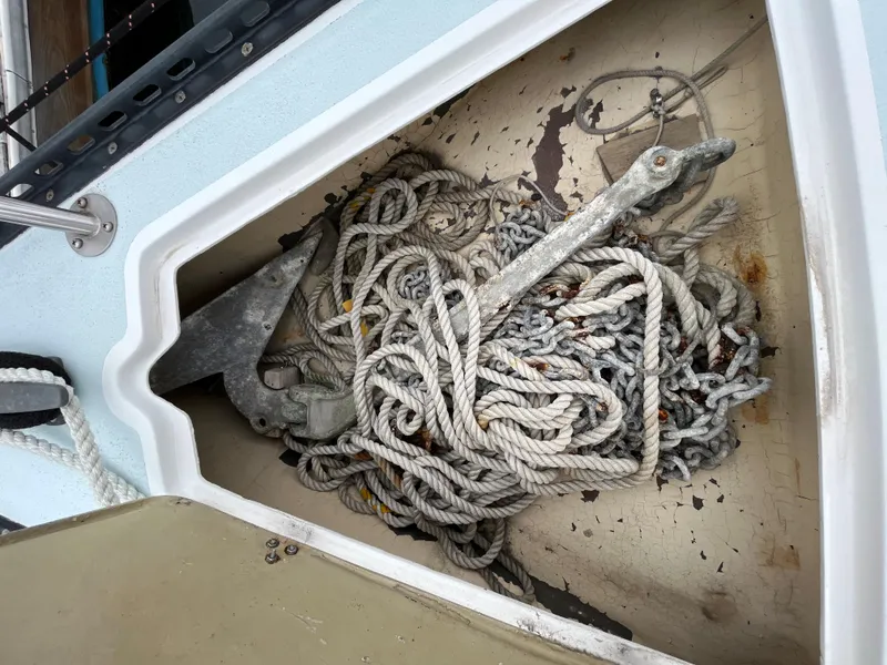 Slide: The Image of Anchor and rope storage on a 1979 Ranger Yachts 30 sailboat. - 6