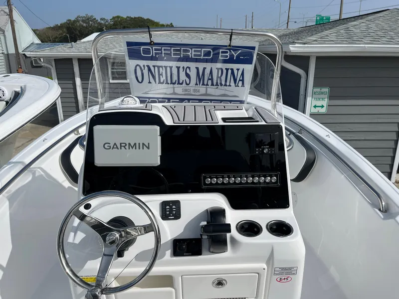 Slide: The Image of 2024 Tidewater 198 CC boat dashboard with Garmin navigation, offered by O'Neill's Marina. - 4
