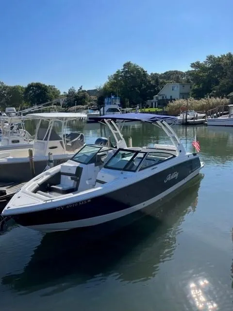 The Image of 2021 Cobalt R6 boat docked in a serene marina. - 1