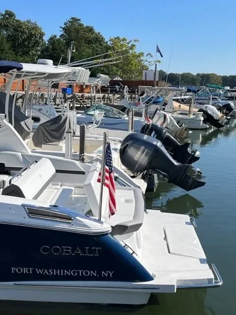 Slide: The Image of 2021 Cobalt R6 boat docked in Port Washington, NY marina. - 19