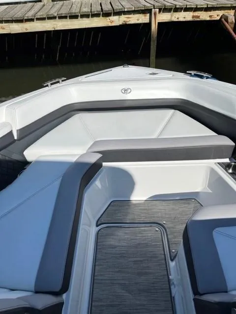 Slide: The Image of 2021 Cobalt R6 boat interior with sleek seating and modern design. - 5