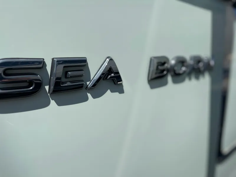 Slide: The Image of Close-up of 2024 Sea Born LX 26 boat logo in chrome. - 19