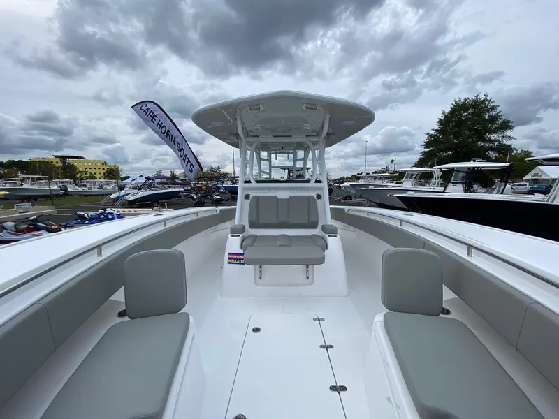 Slide: The Image of 2024 Cape Horn 36 XS boat with spacious seating and modern design. - 12