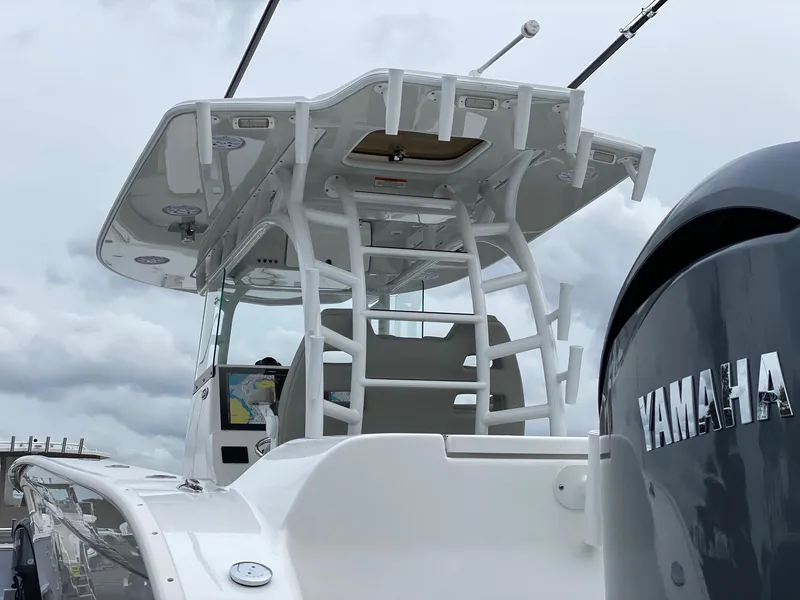 Slide: The Image of 2024 Cape Horn 36 XS boat with Yamaha engine, rear view. - 4