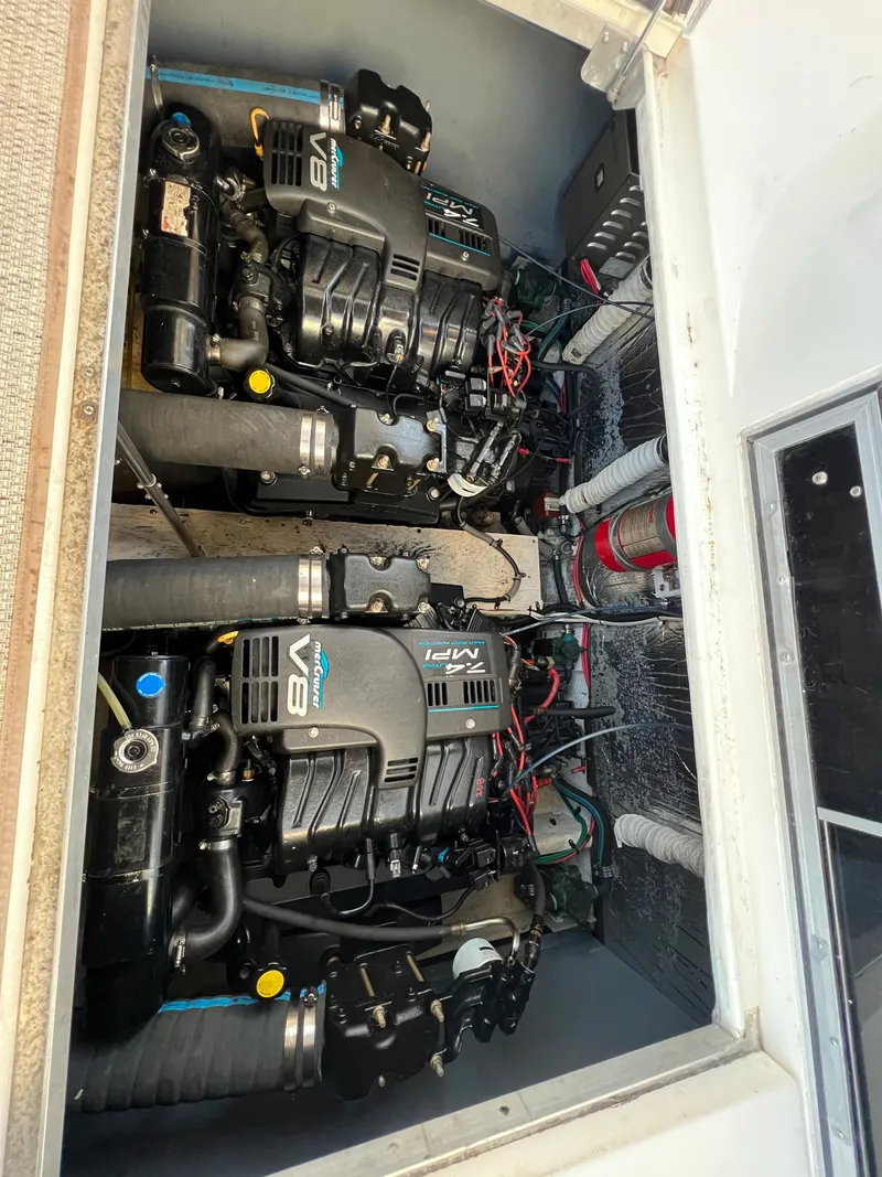 Slide: The Image of 1999 Cruisers Yachts 3575 Esprit engine compartment with twin V8 engines. - 37