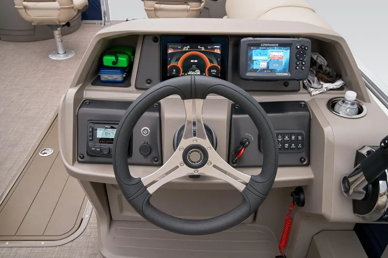 Slide: The Image of 2024 Sun Tracker Fishin' Barge 22 XP3 helm with advanced navigation and control systems. - 41