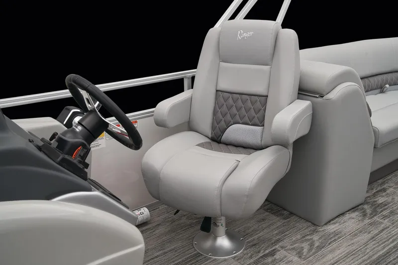 Slide: The Image of 2024 Ranger Reata 243C pontoon boat rear deck and seating area. - 33