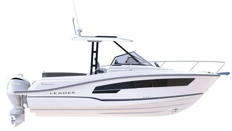 Slide: The Image of 2024 Jeanneau Leader 9.0 WA S2 boat, side view, white hull, sleek design. - 5