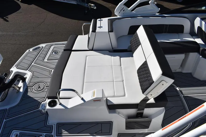 Slide: The Image of 2024 Monterey M-45 boat interior with white and black seating. - 11