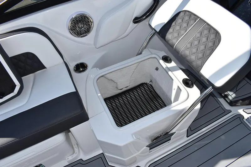Slide: The Image of 2024 Monterey M-45 boat interior with seating and storage compartment. - 27