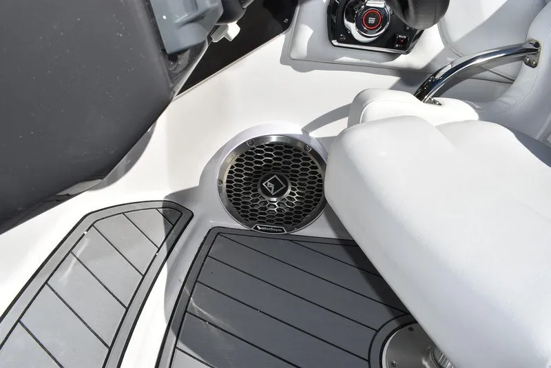 Slide: The Image of 2024 Monterey M-45 boat interior with speaker and seating. - 40