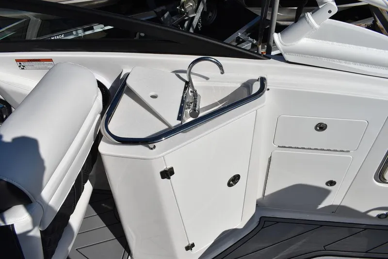 Slide: The Image of 2024 Monterey M-45 boat interior with sink and storage compartments. - 44