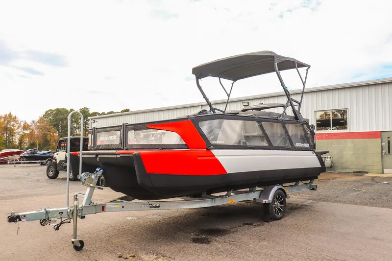 Slide: The Image of 2024 Sea-Doo Switch Sport 21 on trailer, featuring a sleek design and vibrant colors. - 6